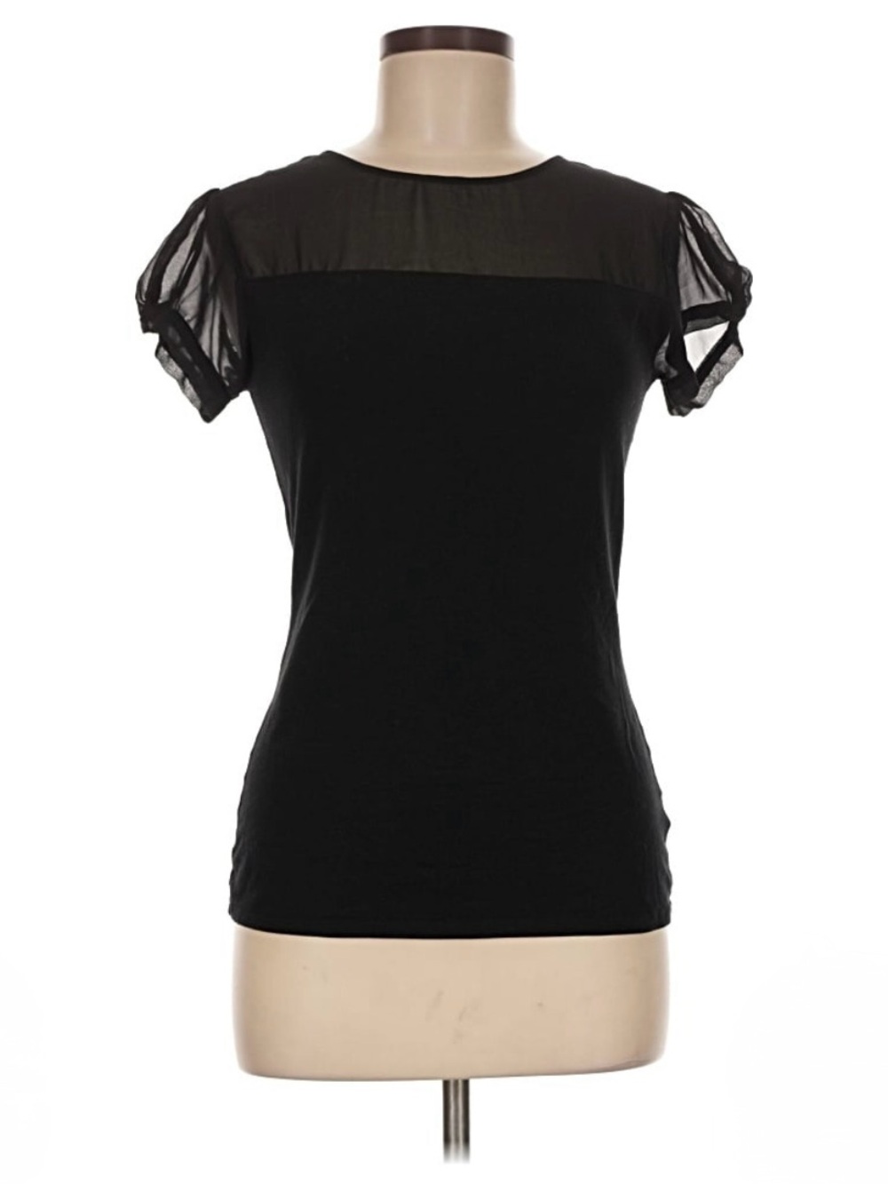 Express Black Sheer Yoke Short Sleeve Top